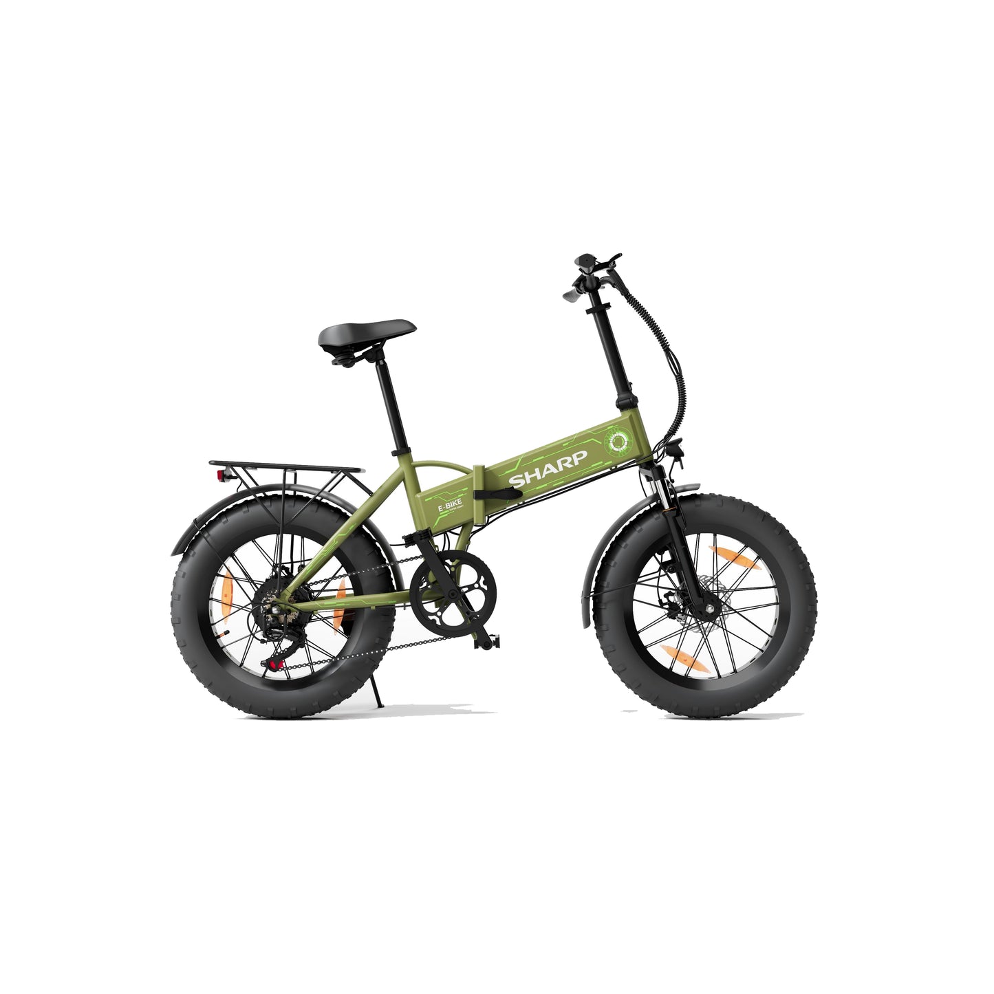 FS08EGG - faltbares e-Fatbike - 20 Zoll Klapprad für Camping & Pendler (250W Motor, 10,2Ah Batterie, Shimano 7-Gang, Scheibenbremsen, 25 km/h, bis zu 52 km Reichweite, LCD Display) - Olivgrün