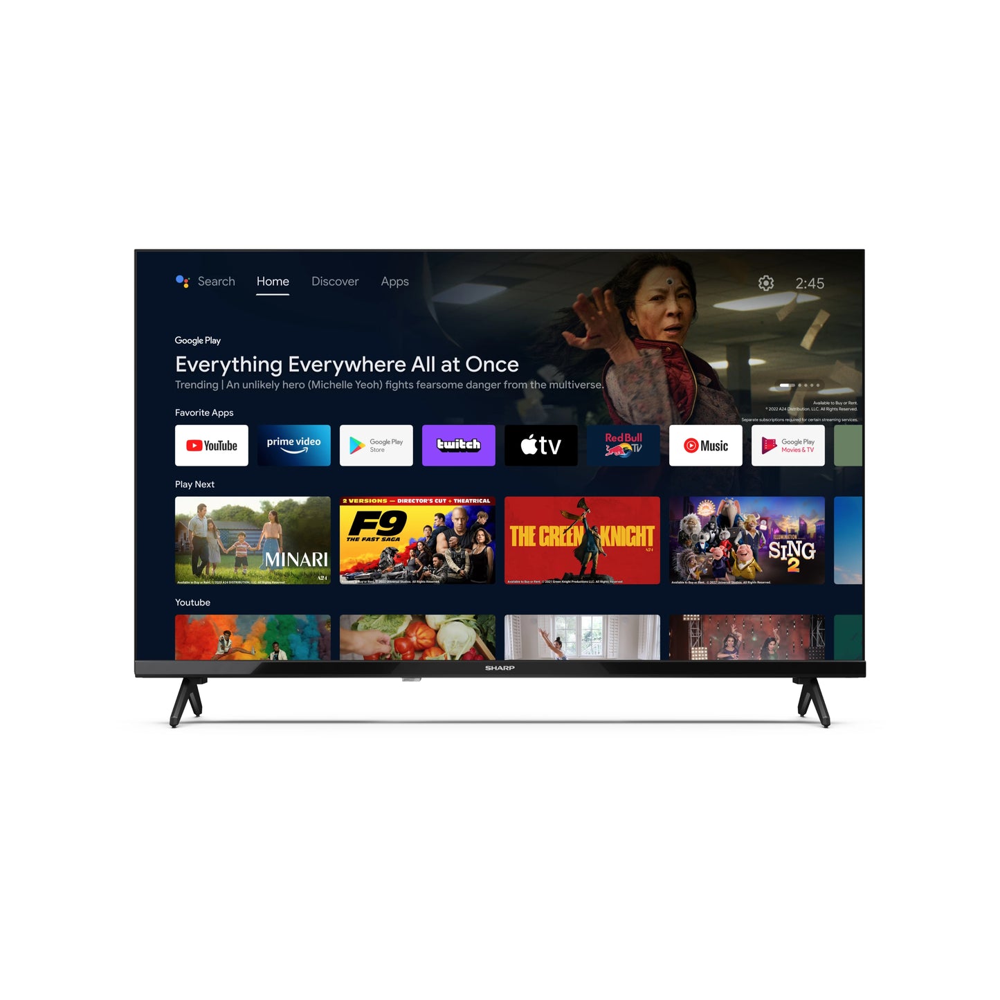 40FH2EA - 40 Zoll Fernseher (101 cm) HD Ready Android TV - Gaming & Streaming LED Smart TV ohne Rahmen (HDMI, Receiver, Chromecast, Bluetooth) - Netflix, Prime, Youtube, Disney+, Apple TV
