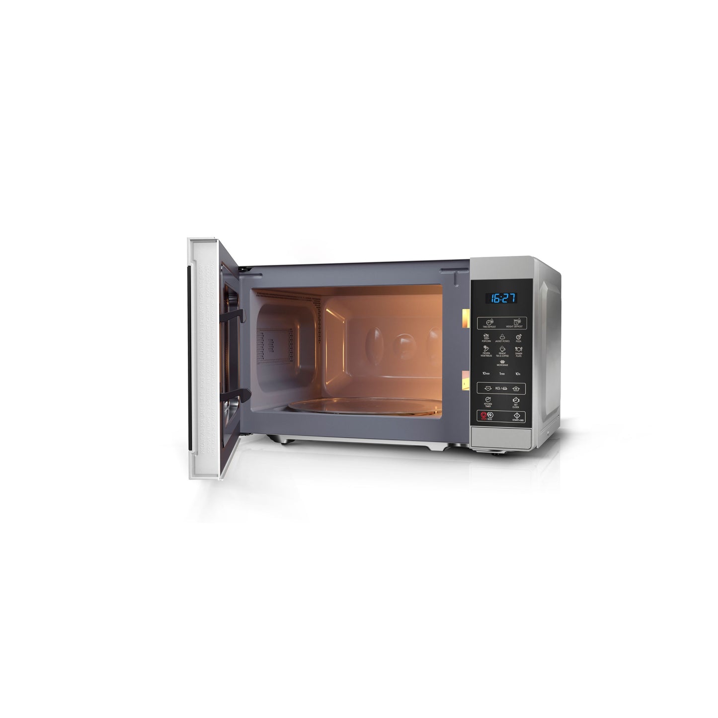 YC-MS02E-S – Mikrowelle 20L, 800W mit digitaler Steuerung – 11 Leistungsstufen, Garraumbeleuchtung, Silber/Schwarz