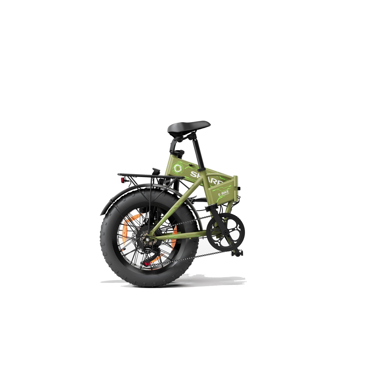 FS08EGG - faltbares e-Fatbike - 20 Zoll Klapprad für Camping & Pendler (250W Motor, 10,2Ah Batterie, Shimano 7-Gang, Scheibenbremsen, 25 km/h, bis zu 52 km Reichweite, LCD Display) - Olivgrün