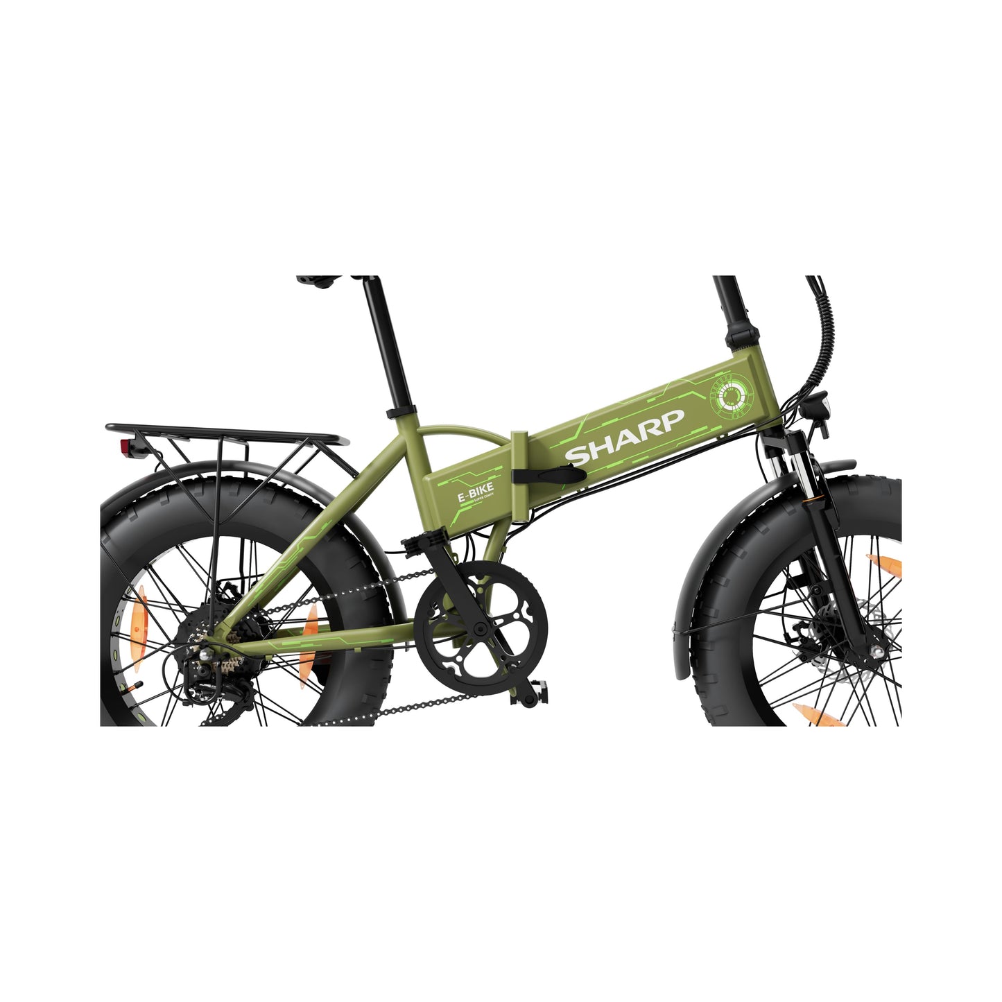 FS08EGG - faltbares e-Fatbike - 20 Zoll Klapprad für Camping & Pendler (250W Motor, 10,2Ah Batterie, Shimano 7-Gang, Scheibenbremsen, 25 km/h, bis zu 52 km Reichweite, LCD Display) - Olivgrün