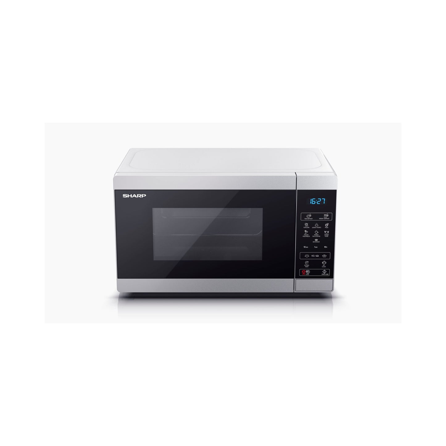 YC-MS02E-S – Mikrowelle 20L, 800W mit digitaler Steuerung – 11 Leistungsstufen, Garraumbeleuchtung, Silber/Schwarz