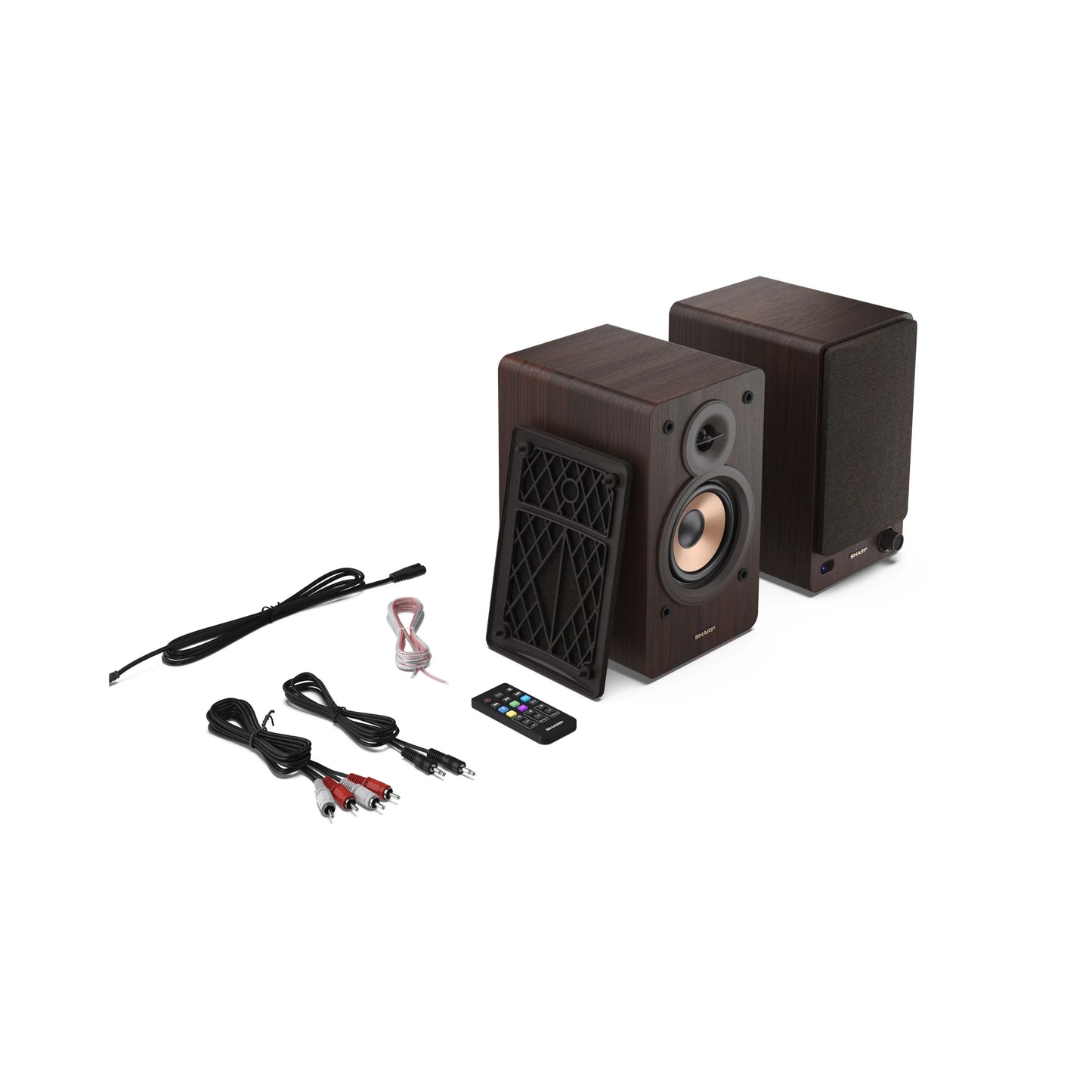 CP-SS30(BR) – Regallautsprecher (60W RMS, 2-Wege-Aktivboxen) mit Bluetooth 5.0 – Holzgehäuse, USB-, RCA-, AUX- & optischer Eingang, abnehmbare Gitter, 5 Equalizer-Modi