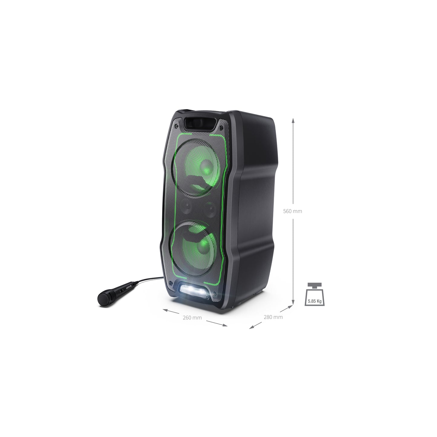 PS-931 – Party Lautsprecher 180W mit Bluetooth 5.3, Mikrofon & Disco-Lichtern – Karaoke-Funktion, Super Bass