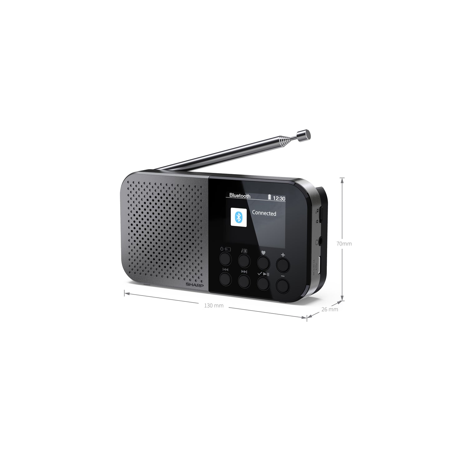 DR-P520GY Osaka Digitalradio tragbar, DAB+/FM, Bluetooth 5.3, USB/Akku, 2" Farb-Display, Kopfhöreranschluss, Grau