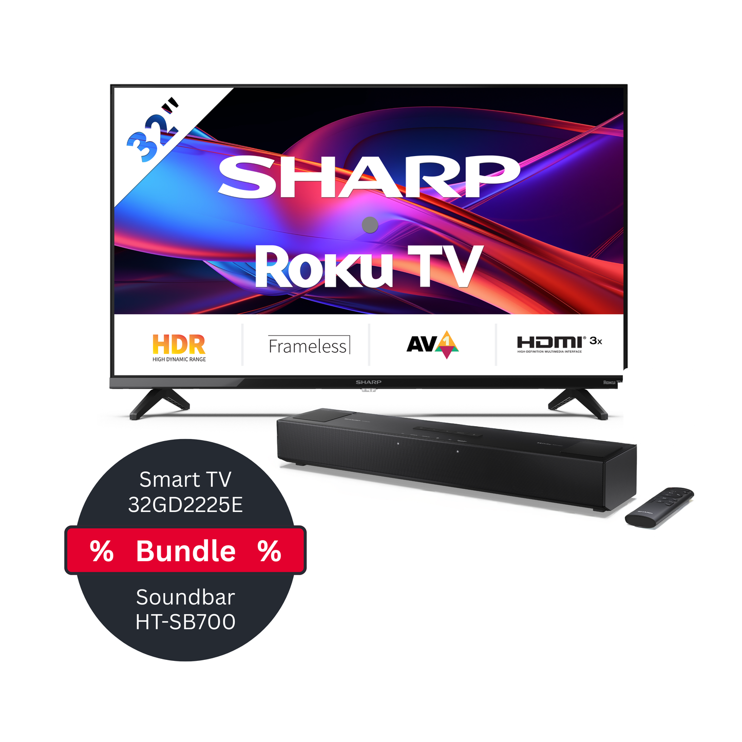 Sharp Heimkino-Bundle: 32 Zoll Roku TV & Dolby Atmos® Soundbar