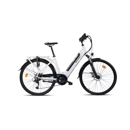 ED05EW - City e-Bike für Damen - elegantes 28 Zoll Tiefeinsteiger Pedelec (250 W Motor, 18,5 Zoll Rahmen, 12.8Ah Akku, Shimano 7-Gang, Scheibenbremsen, 25km/h, bis 80km Reichweite) - weiß