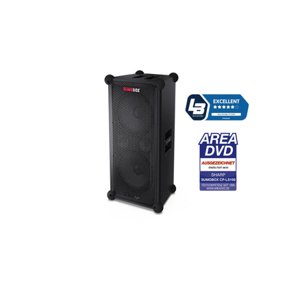 CP-LS100 SumoBox - tragbarer Party Lautsprecher Bluetooth (120W RMS, 105 dB, Akku 10h, XLR/TRS, Equalizer Indoor/Outdoor, TWS, Holzgehäuse, Devialet SAM®, App-Steuerung)