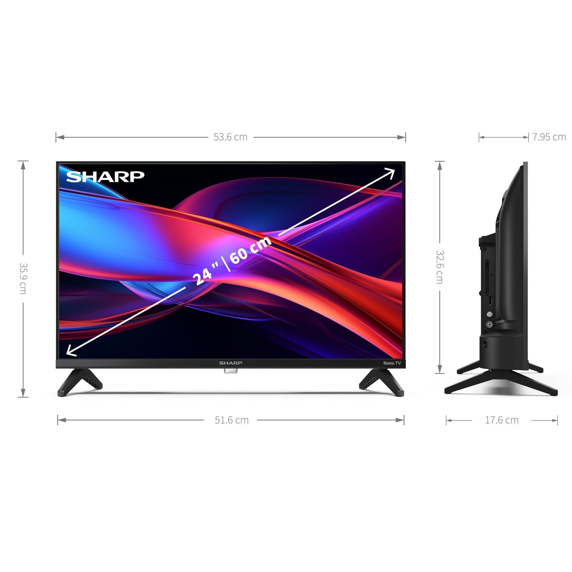 Sharp 24GD2225E Massskizze mit Abmessungen