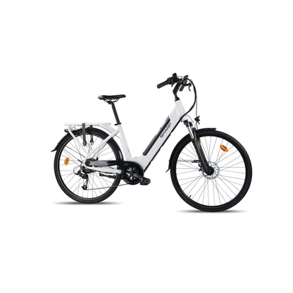 ED05EW - City e-Bike für Damen - elegantes 28 Zoll Tiefeinsteiger Pedelec (250 W Motor, 18,5 Zoll Rahmen, 12.8Ah Akku, Shimano 7-Gang, Scheibenbremsen, 25km/h, bis 80km Reichweite) - weiß