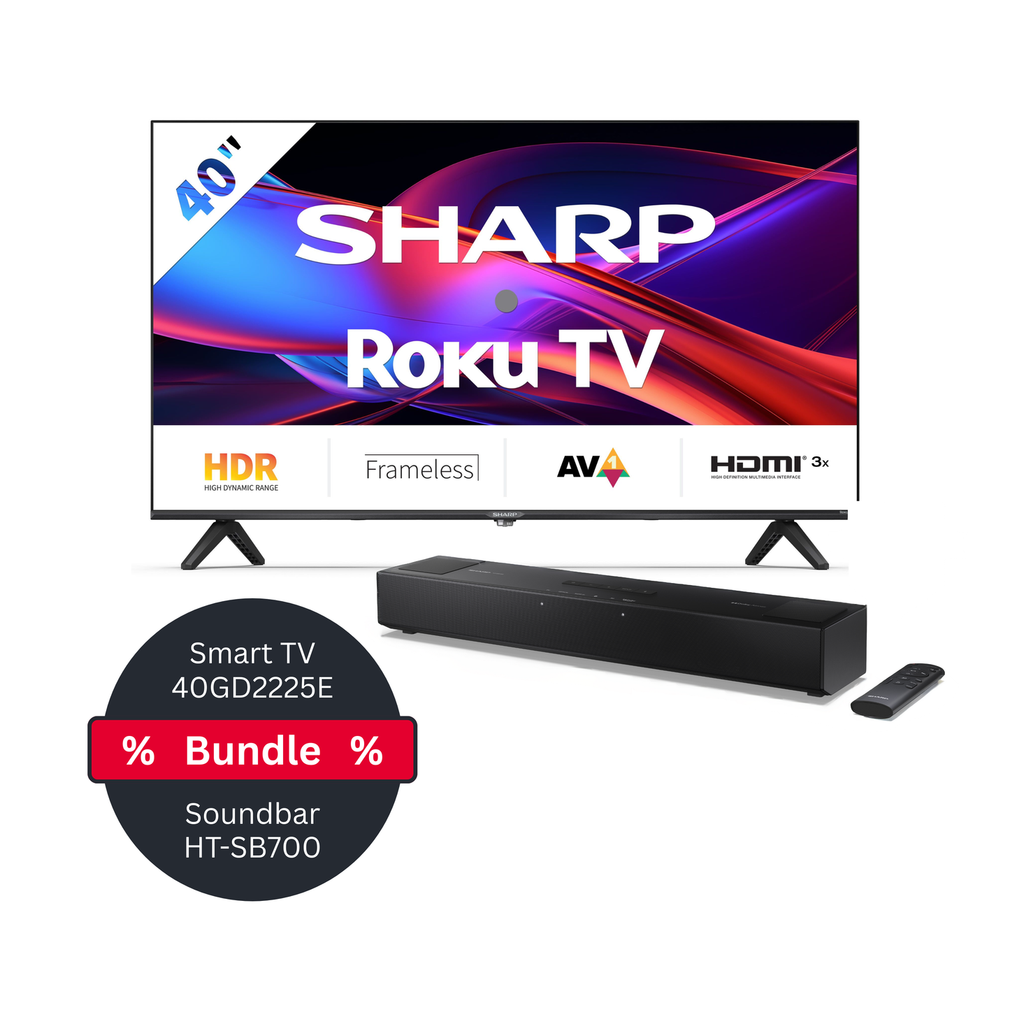 Sharp Heimkino-Bundle: 40 Zoll Full HD Roku TV & Dolby Atmos® Soundbar